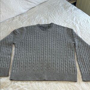 Neiman Marcus Cashmere Cable Knit Heather Gray Sweater Mens Sz L